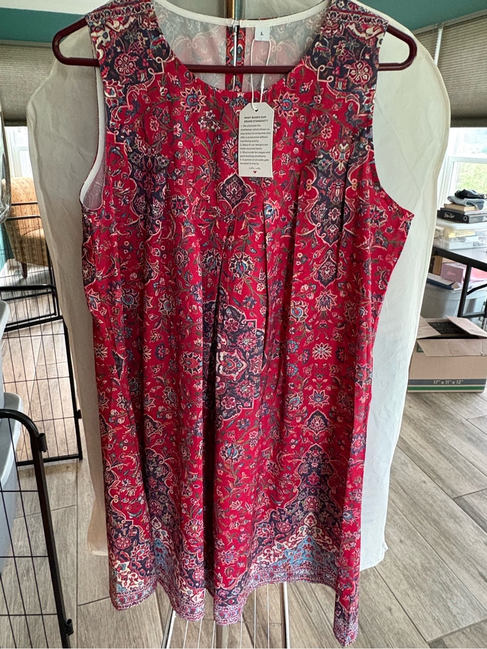 Red Floral Medallion Sleeveless Shift Dress